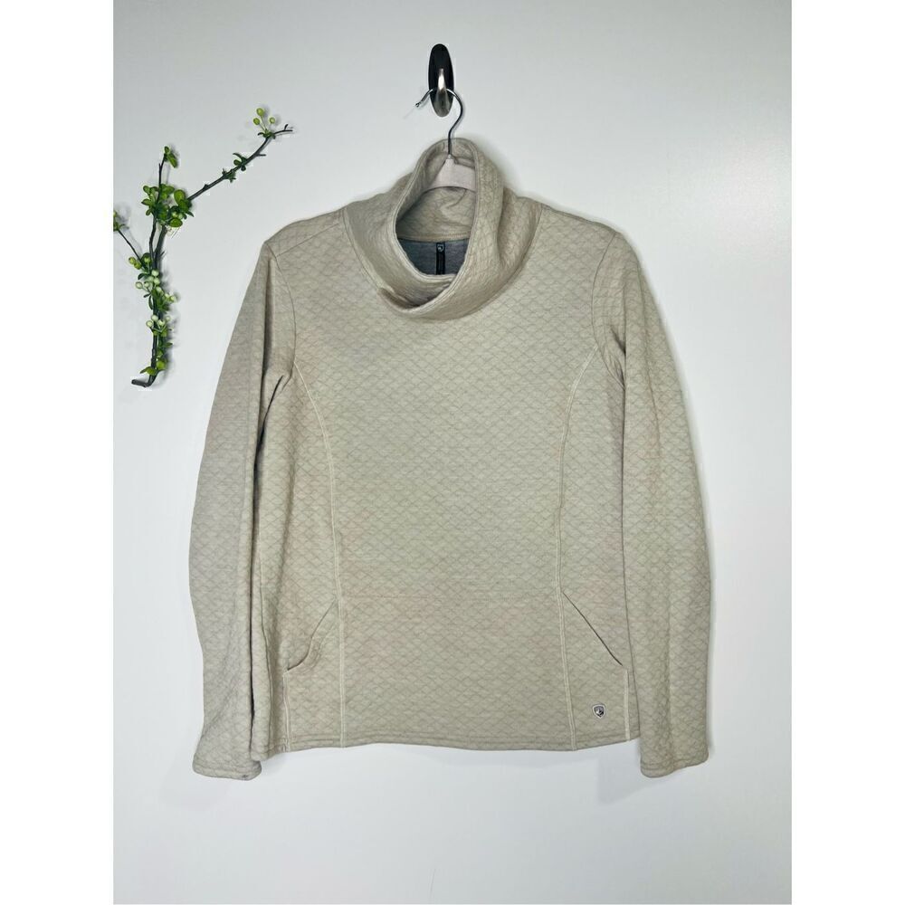 Kuhl Oatmeal Diamond Weave Cowl Neck Pullover Merino Wool Blend